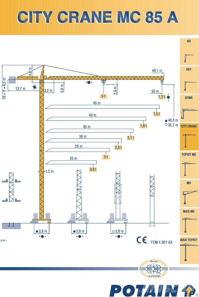 Potain SP85A Torņa krāni