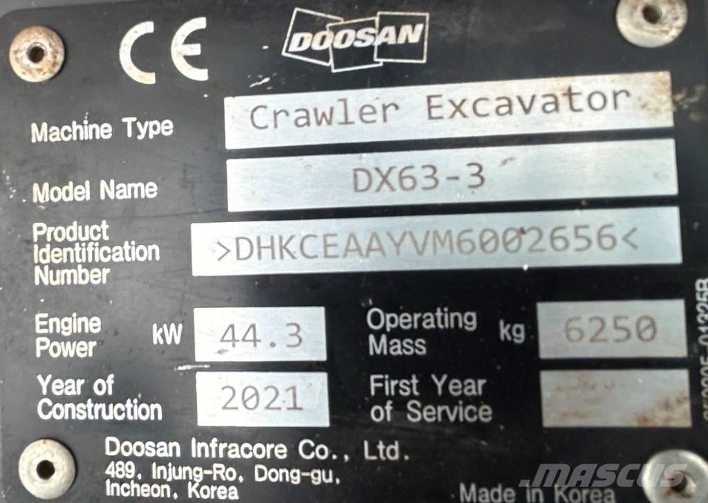Doosan DX63-3 Kāpurķēžu ekskavatori