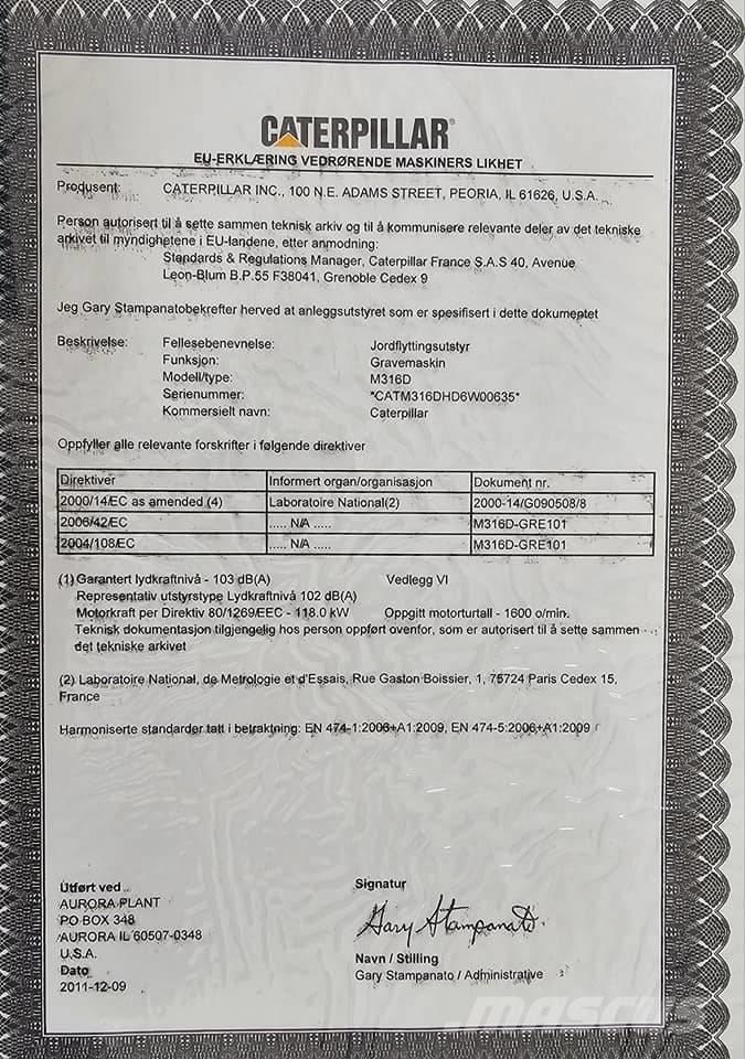 CAT M 316 D Ekskavatori uz riteņiem