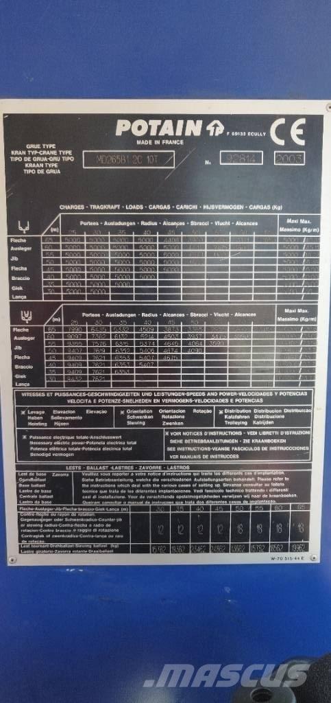 Potain MD265 Torņa krāni