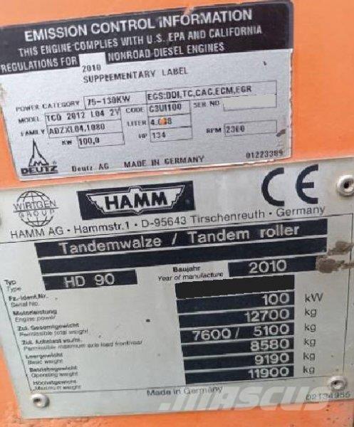 Hamm HD 90 Būvniecība- Citi