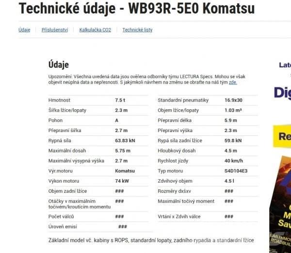 Komatsu WB 93 R Ekskavatori-iekrāvēji
