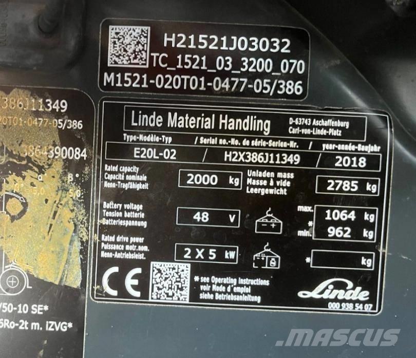 Linde E20L-02-386 Elektriskie iekrāvēji