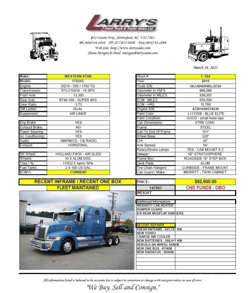 Western Star 5700 XE Vilcēji