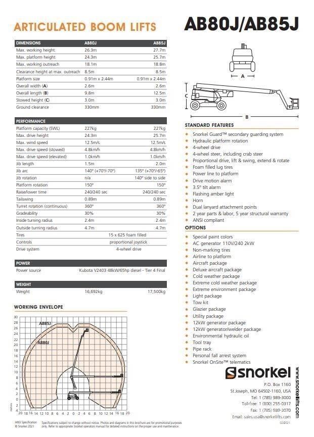 Snorkel AB80J Strēles pacēlāji