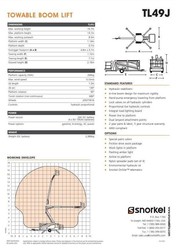 Snorkel TL49J Pacēlājplatformas - piekabes