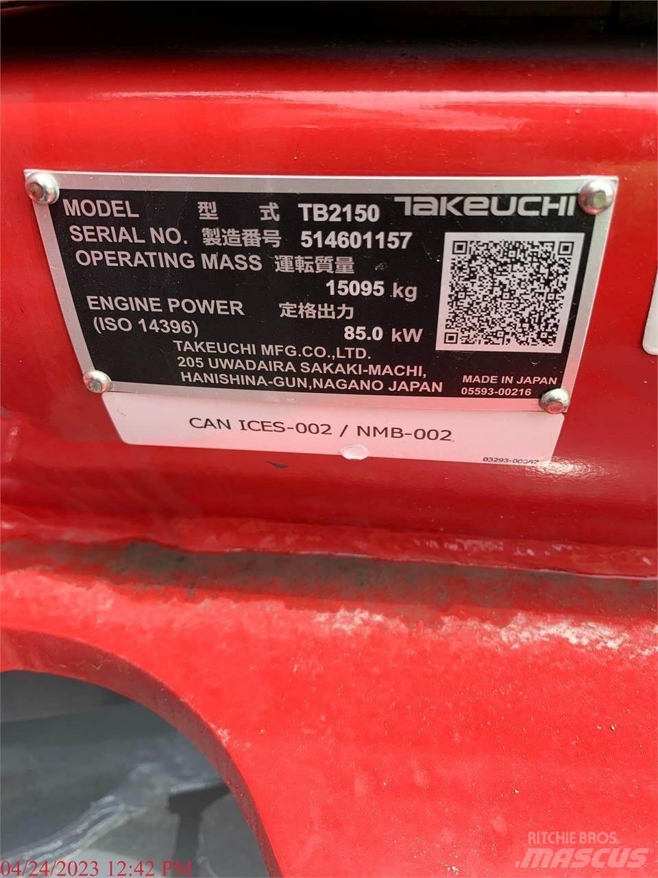 Takeuchi TB2150 Kāpurķēžu ekskavatori