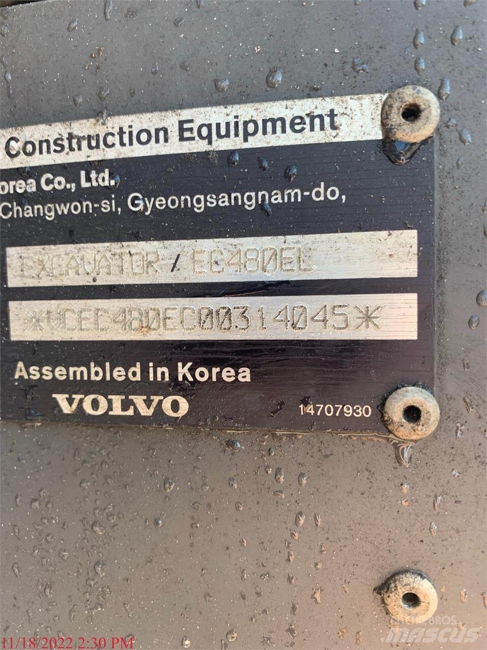 Volvo EC480EL Kāpurķēžu ekskavatori