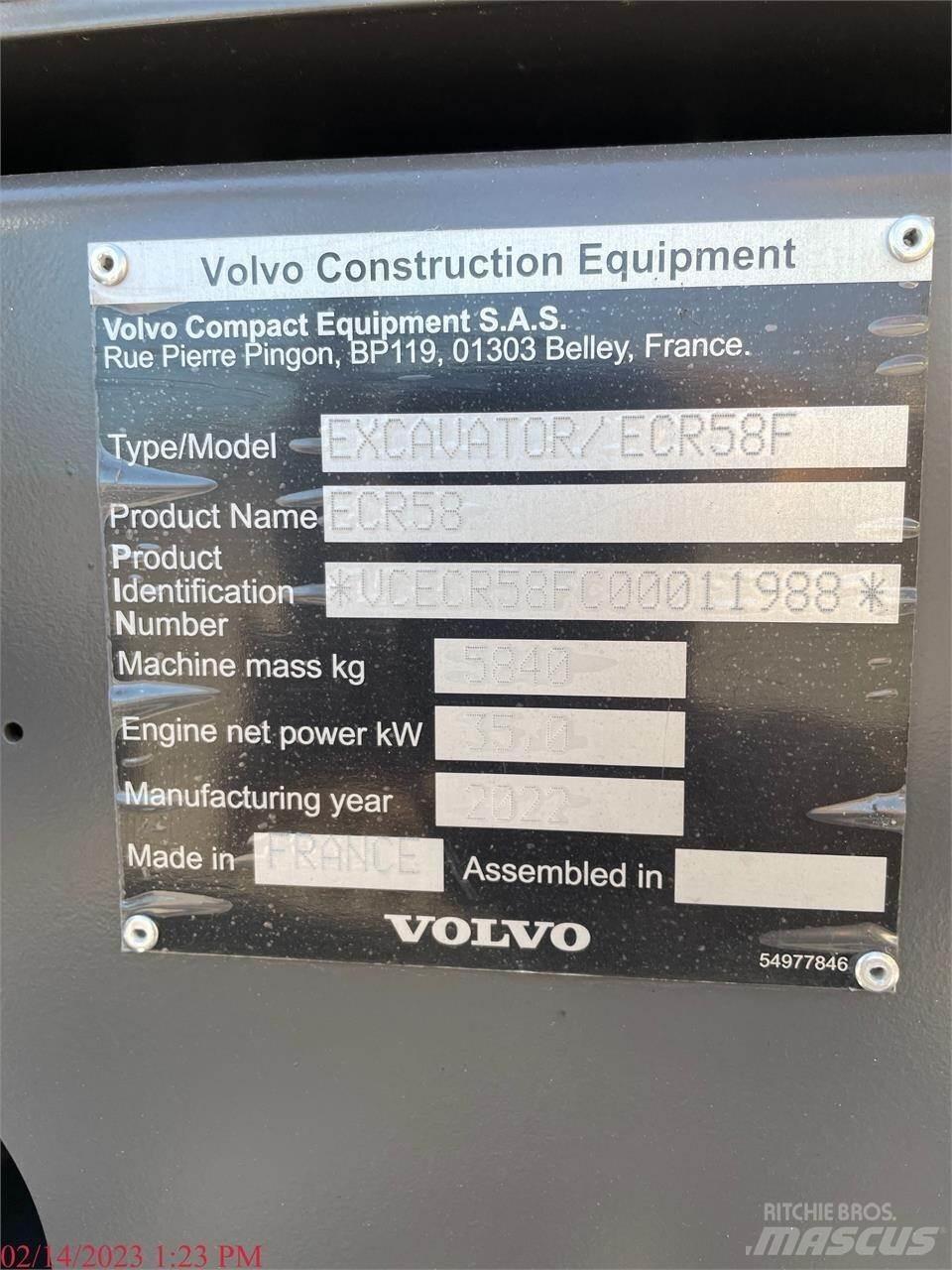 Volvo ECR58F Kāpurķēžu ekskavatori