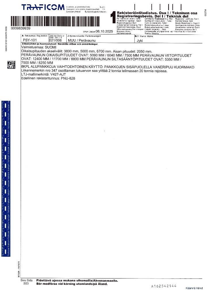 Jyki V427-AJT Kokvedēju piekabes