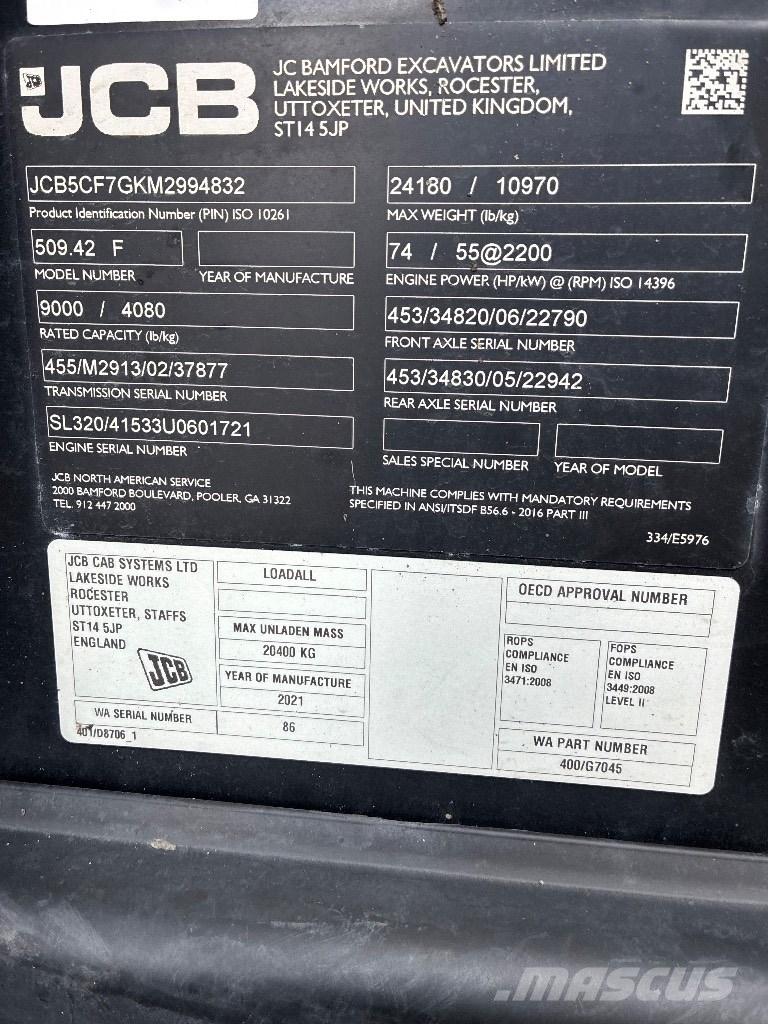 JCB 509-42 Teleskopiskie manipulatori