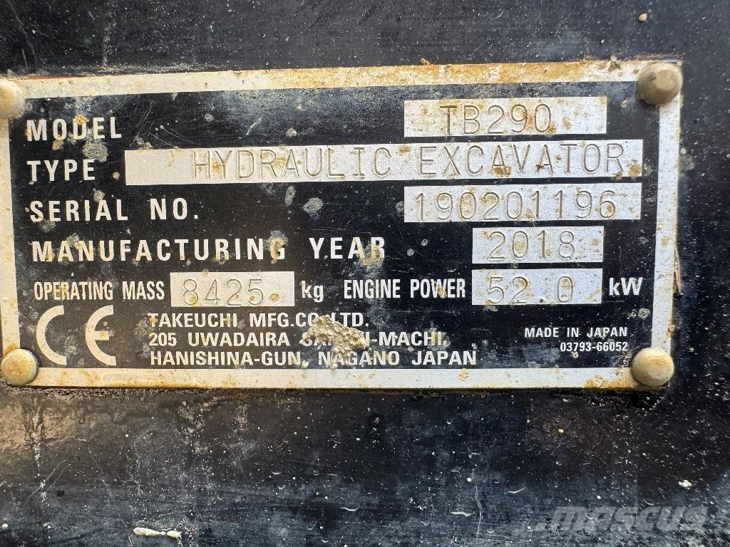 Takeuchi TB 290 Vidēja lieluma ekskavatori 7 t - 12 t