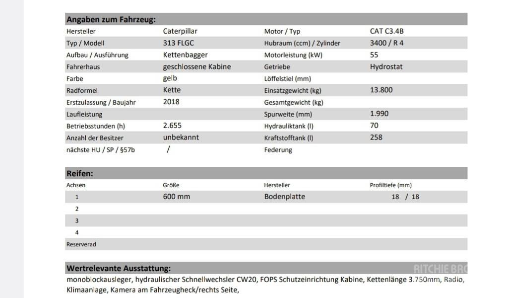 CAT 313 F LGC Kāpurķēžu ekskavatori
