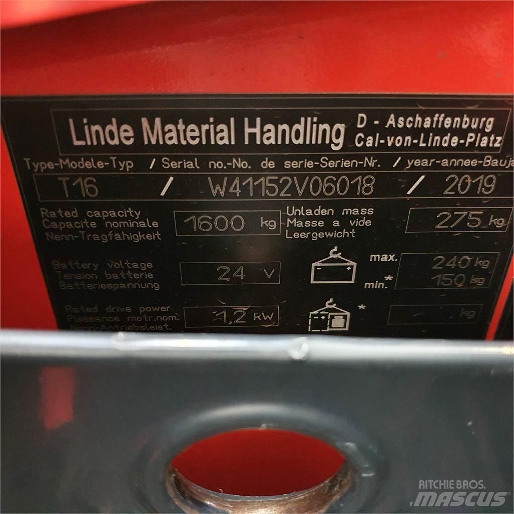 Linde T16 Li-Ion Zemie palešu pacēlāji