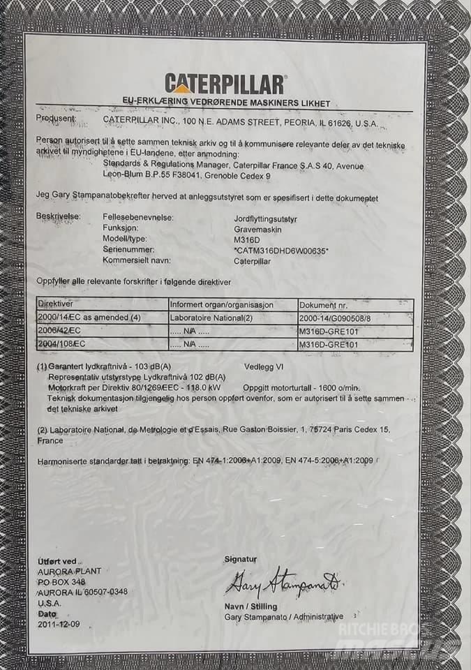 CAT M 316 D Ekskavatori uz riteņiem