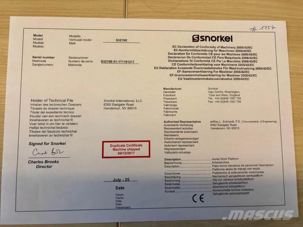 Snorkel S3219E Šķerveida pacēlāji