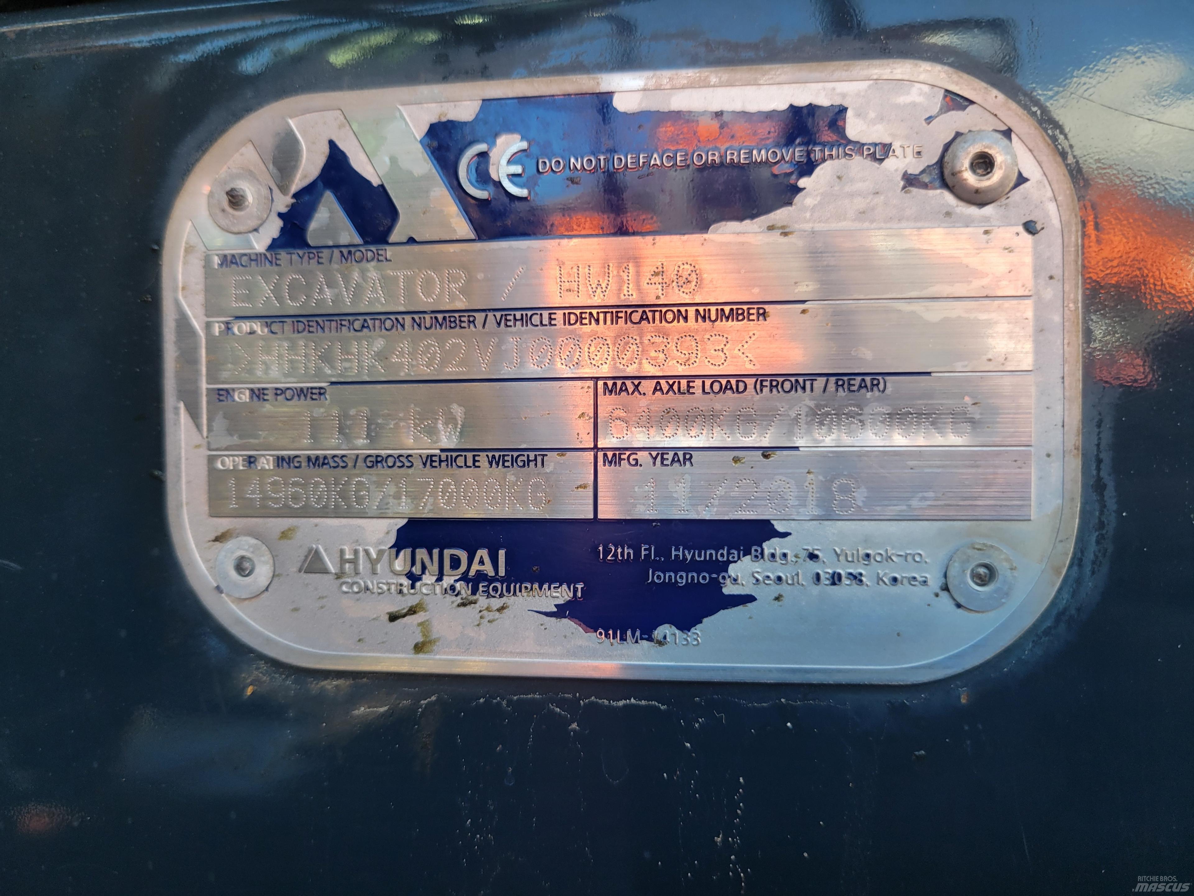 Hyundai HW140 Ekskavatori uz riteņiem