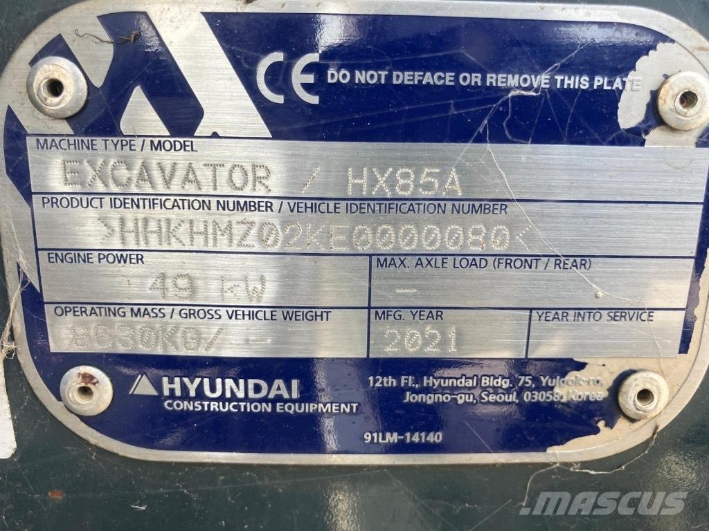 Hyundai HX 85 A Vidēja lieluma ekskavatori 7 t - 12 t