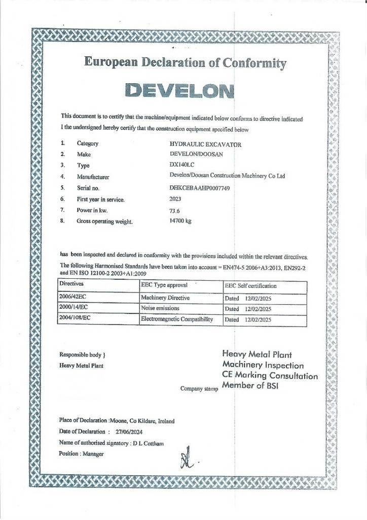 Develon DX140LC Kāpurķēžu ekskavatori