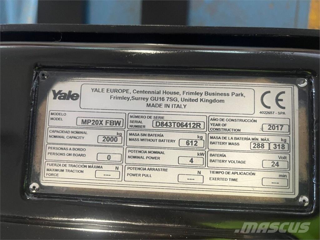 Yale MP20X Iekraušanas tehnika- Citi