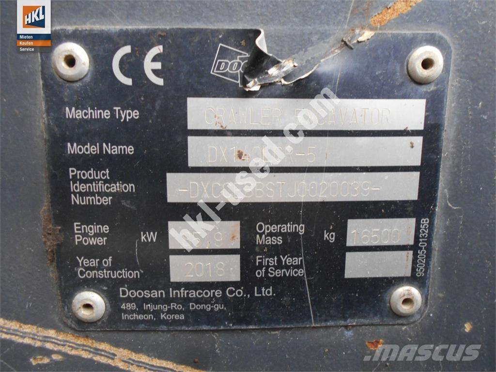 Doosan DX 140 LCR-5 Kāpurķēžu ekskavatori