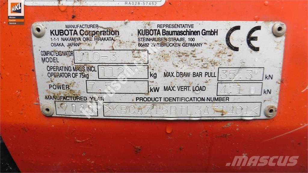 Kubota U 10-3 Mini ekskavatori < 7 t