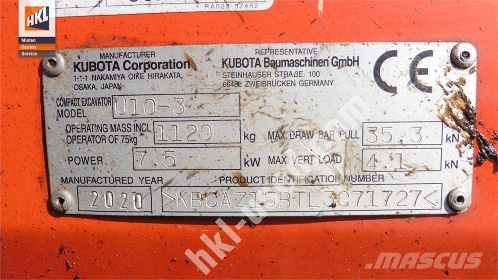 Kubota U 10-3 Mini ekskavatori < 7 t