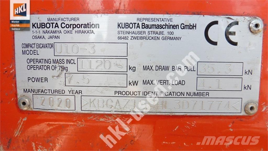 Kubota U 10-3 Mini ekskavatori < 7 t