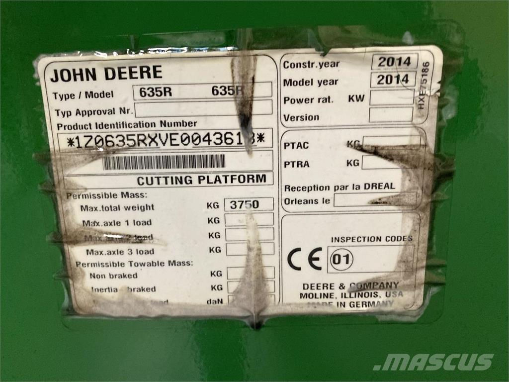 John Deere 635R Ražas novākšanas galvas