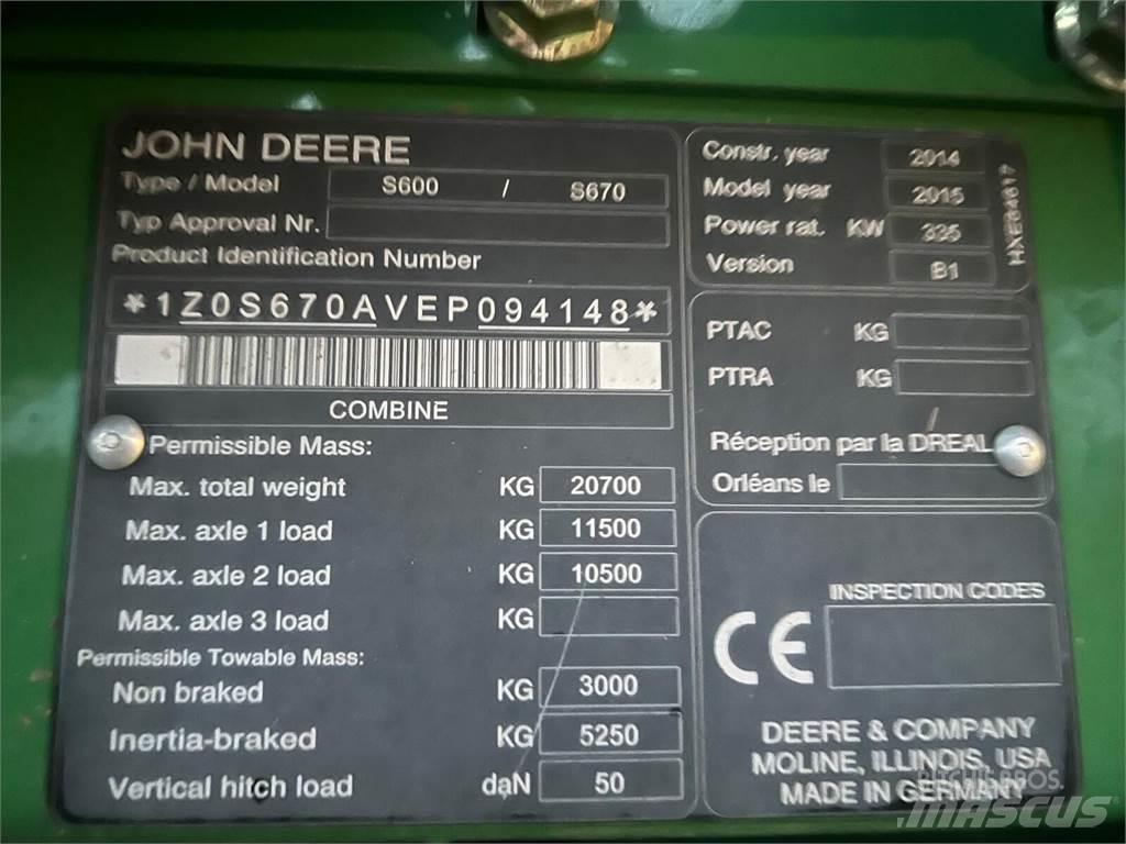 John Deere S670i Ražas novākšanas kombaini