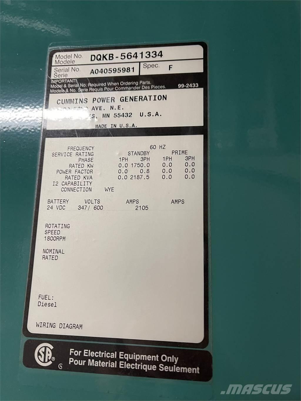 Cummins DQKB-5641334 Dīzeļģeneratori