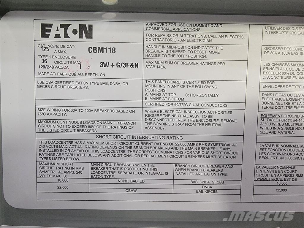 Eaton CBM118 Būvniecība- Citi