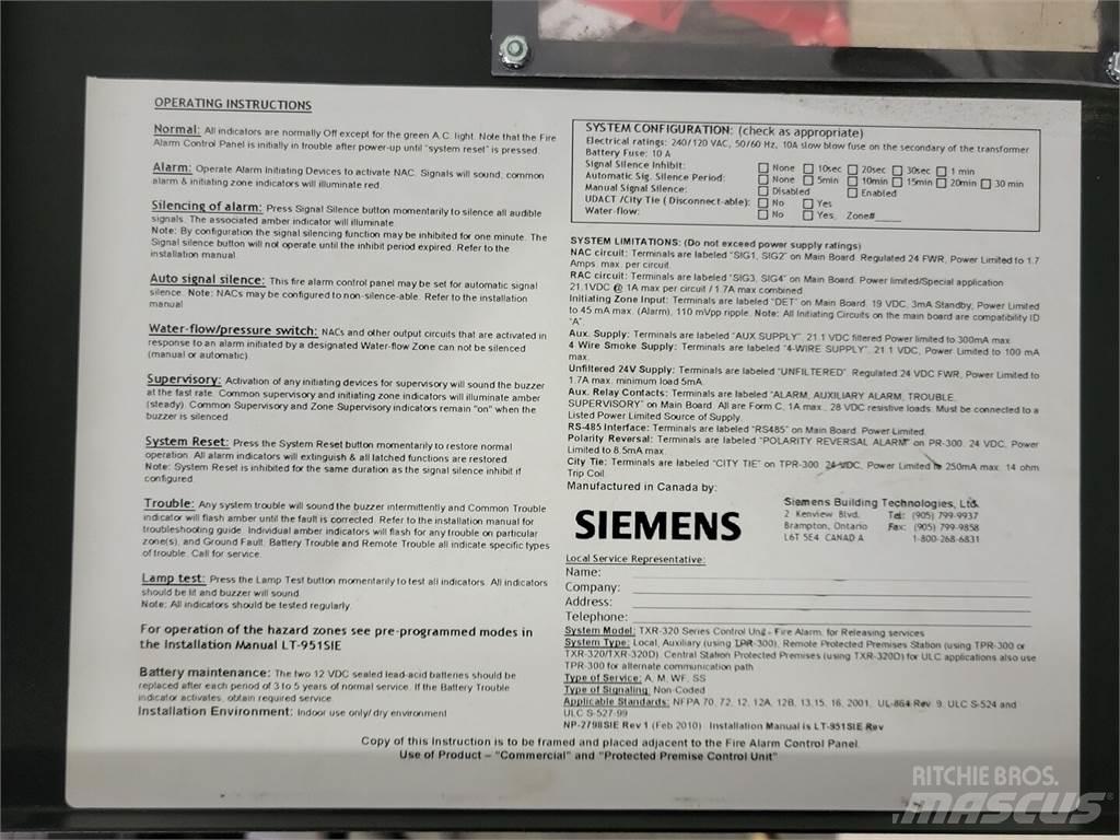 Siemens TXR-320 Būvniecība- Citi