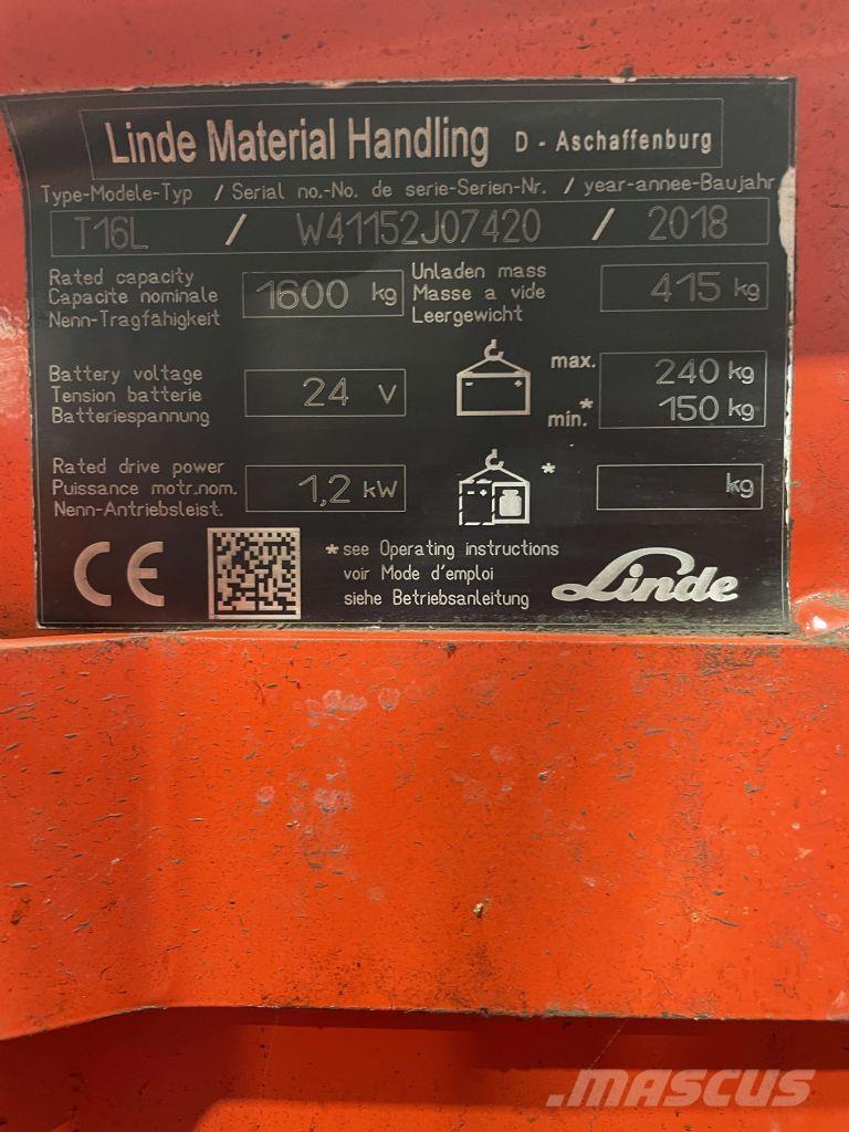 Linde T16L-1152 Zemie palešu pacēlāji