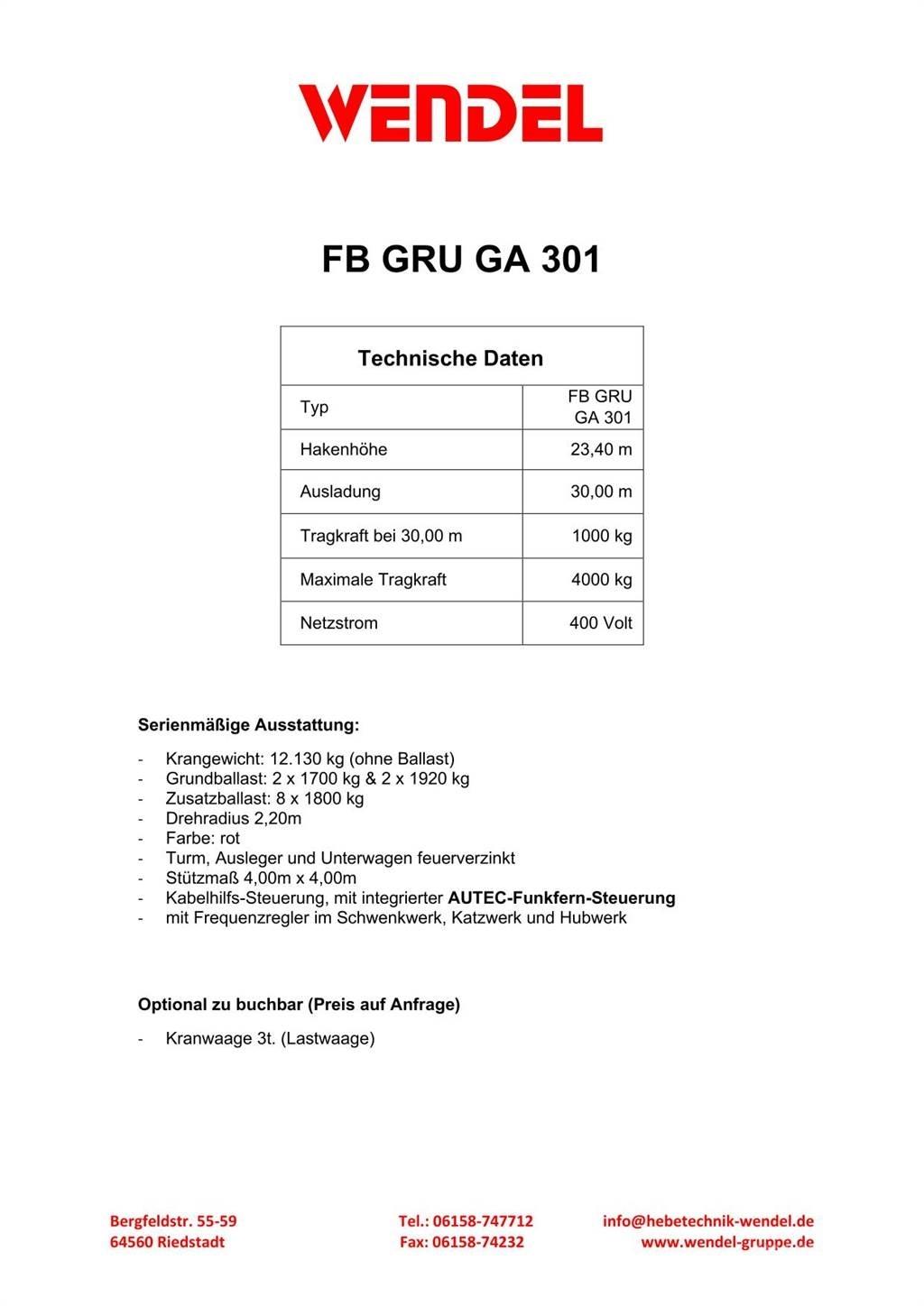 FB GRU GA 301 Torņa krāni