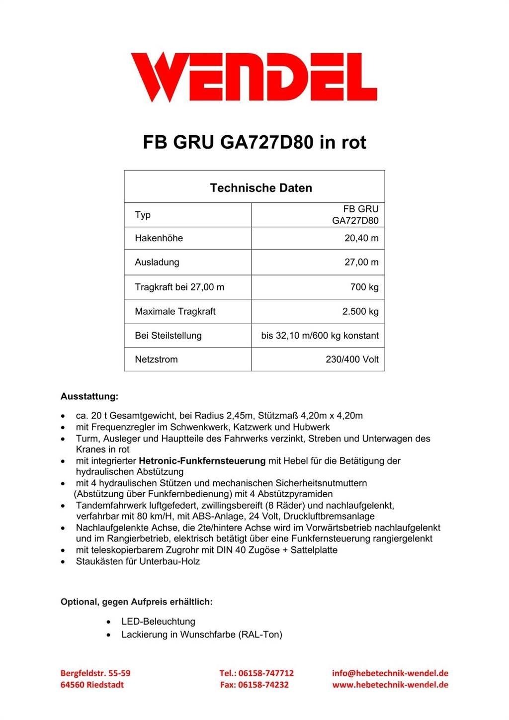 FB GRU GA727D80 Torņa krāni