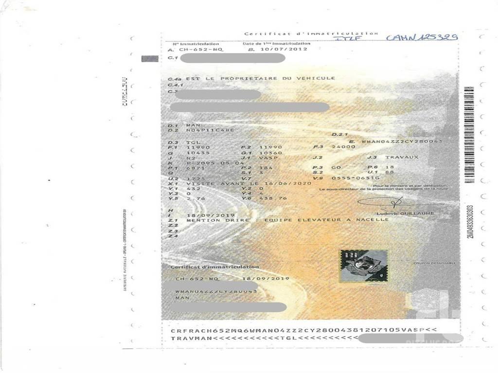 MAN TGL12.250 Pacēlājplatformas - piekabes