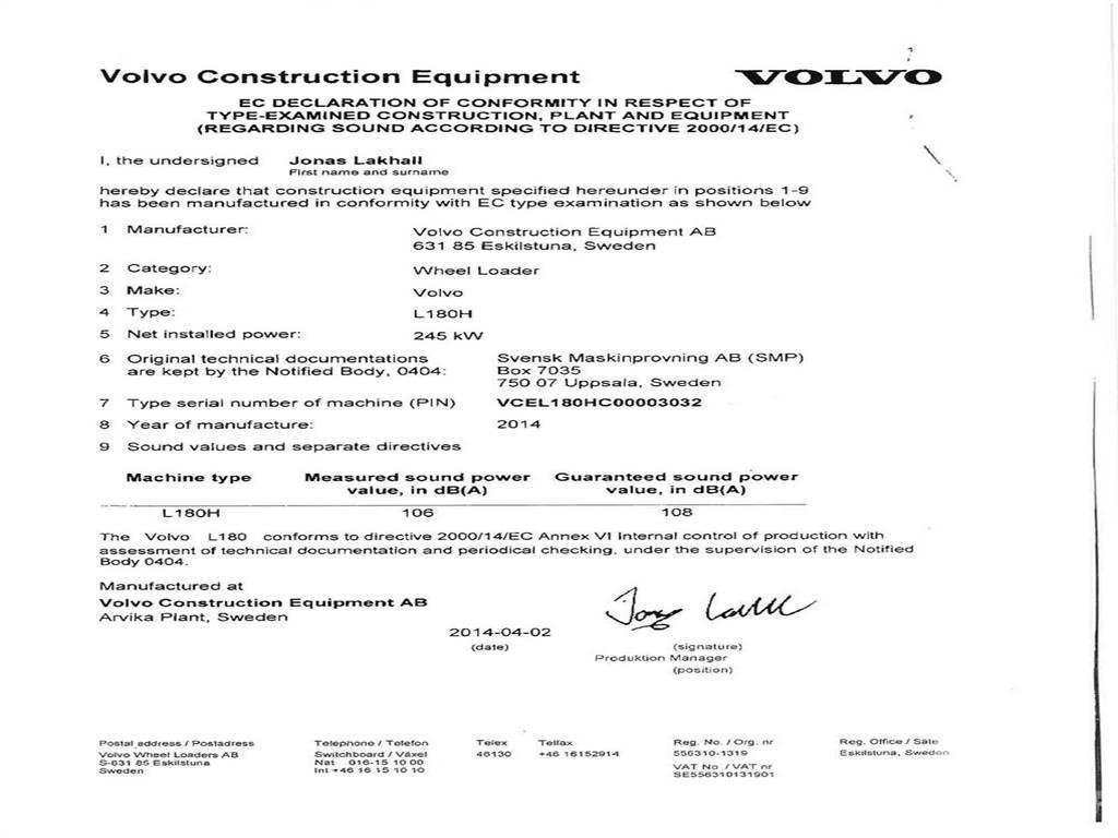 Volvo L180H Iekrāvēji uz riteņiem