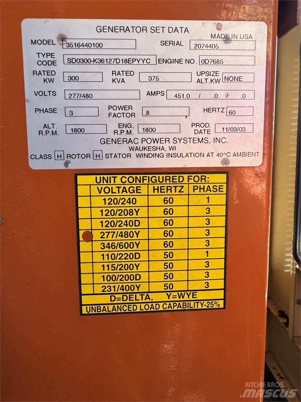 Generac SD300 Dīzeļģeneratori
