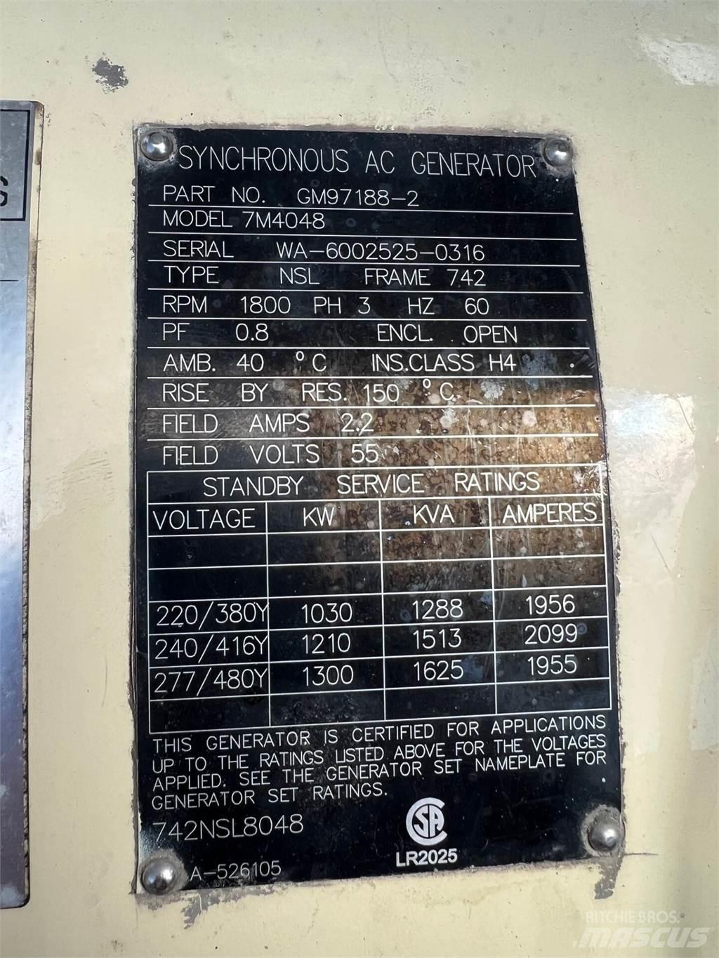 Kohler 1000kW Gāzes ģeneratori