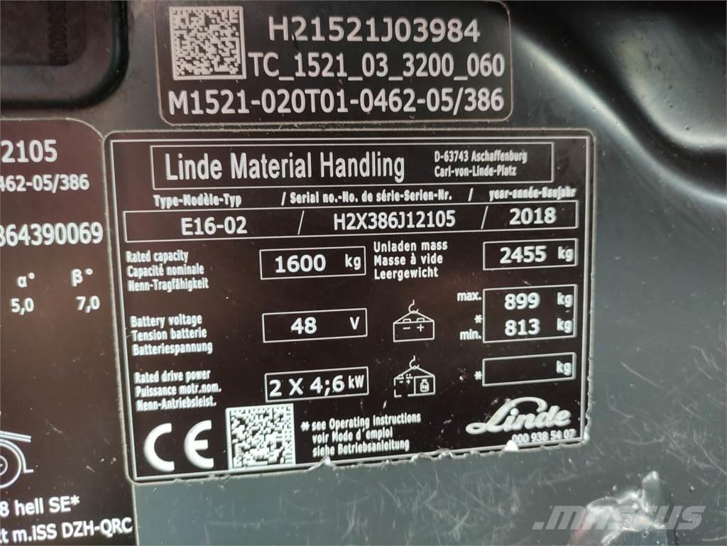 Linde E16-02-386-EVO Elektriskie iekrāvēji