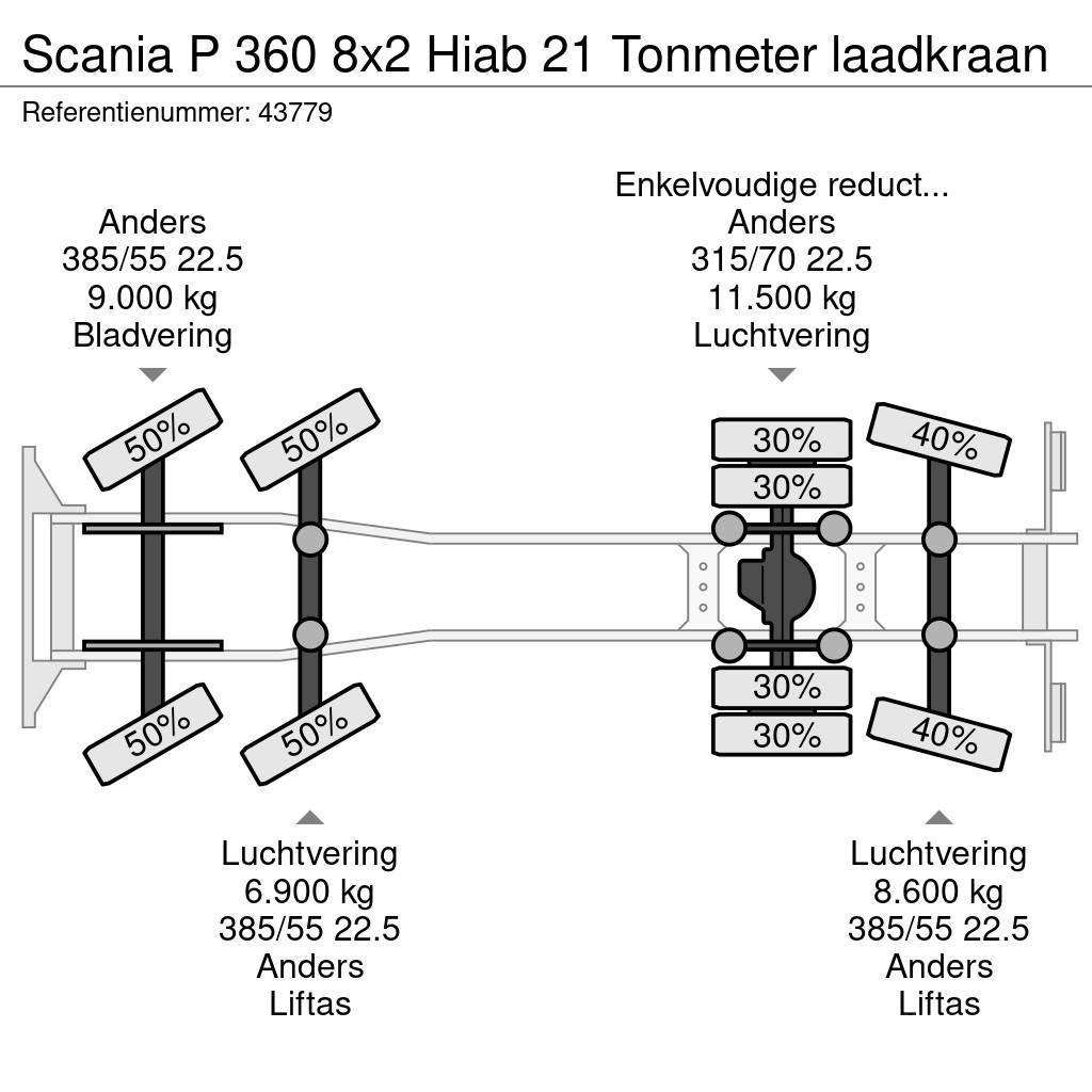 Scania P 360 8x2 Hiab 21 Tonmeter laadkraan Treileri ar āķi