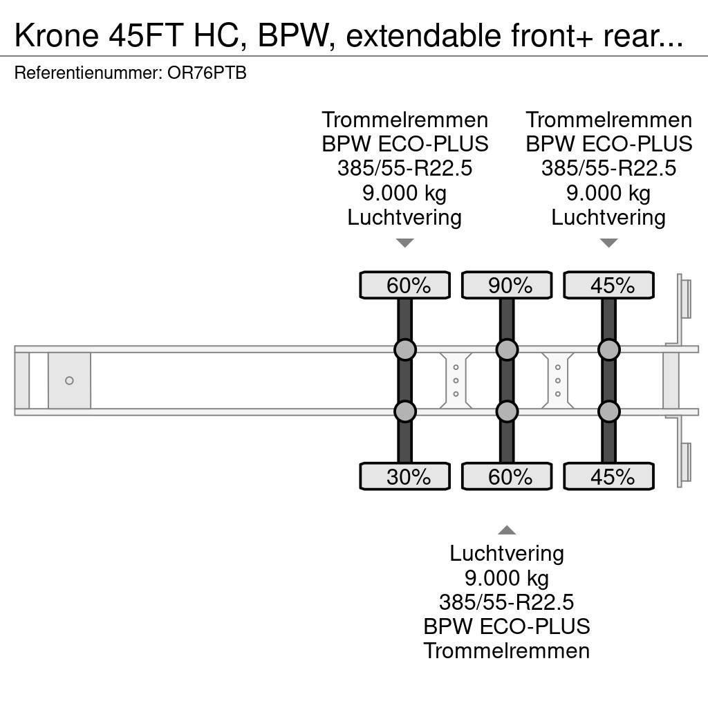 Krone 45FT HC, BPW, extendable front+ rear+ bumper, NL-c Konteinertreileri
