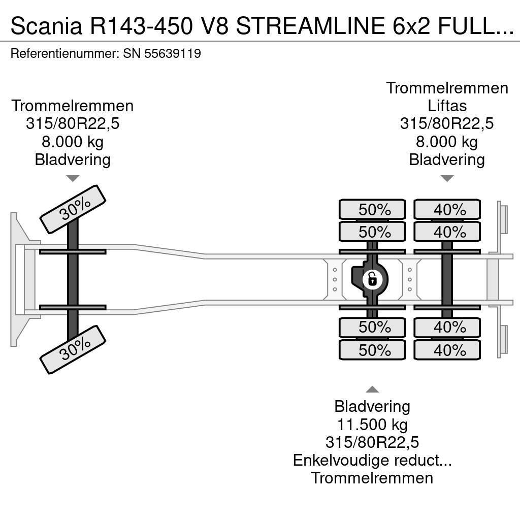 Scania R143-450 V8 STREAMLINE 6x2 FULL STEEL KIPPER (MANU Pašizgāzējs