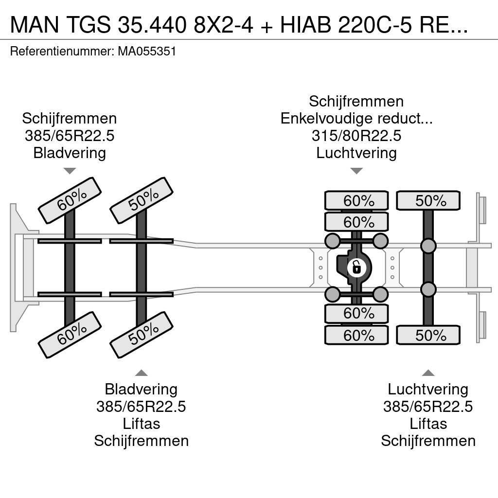 MAN TGS 35.440 8X2-4 + HIAB 220C-5 REMOTE + CABLE LIFT Treileri ar āķi