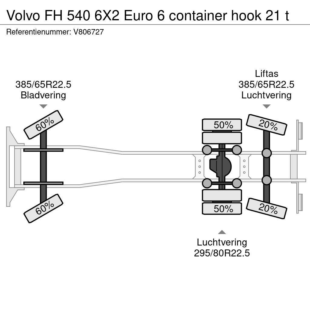 Volvo FH 540 6X2 Euro 6 container hook 21 t Treileri ar āķi