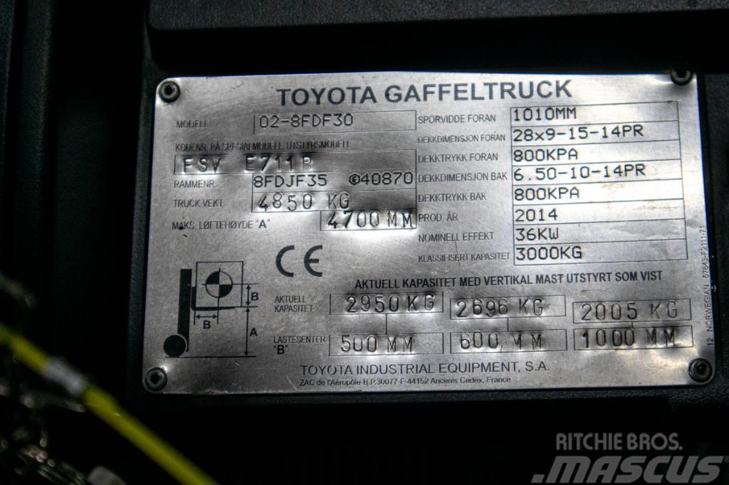 Toyota 02-8FDF30,dieselmotviktstruck med 4700 mm lyfthöjd Tehnika ar dīzeļa dzinēju