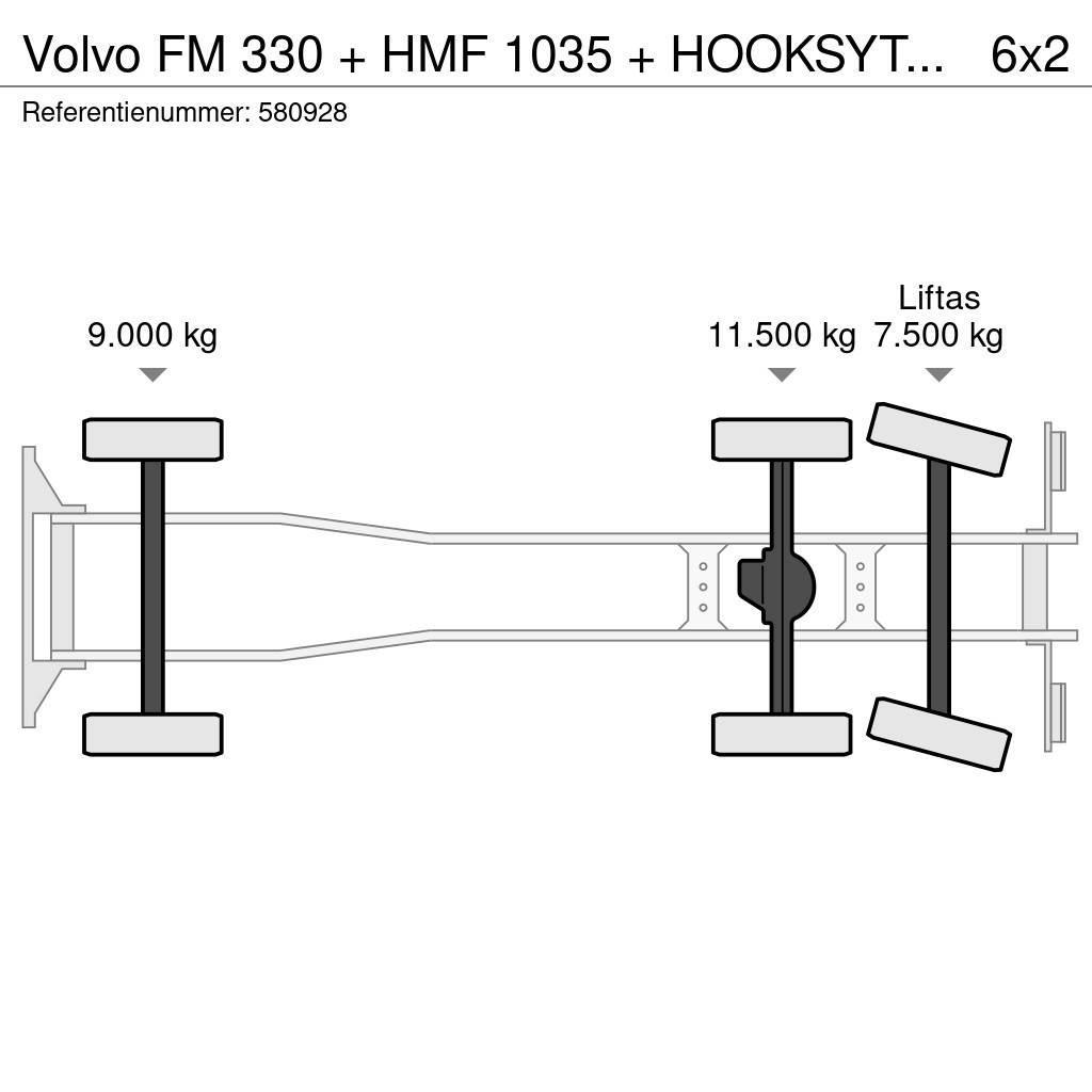 Volvo FM 330 + HMF 1035 + HOOKSYTEM HYVA + EURO 5 + 6X2 Visurgājēji celtņi