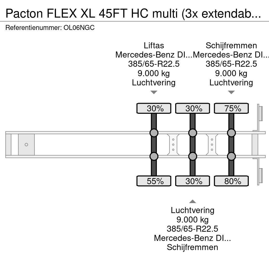 Pacton FLEX XL 45FT HC multi (3x extendable), liftaxle, M Konteinertreileri