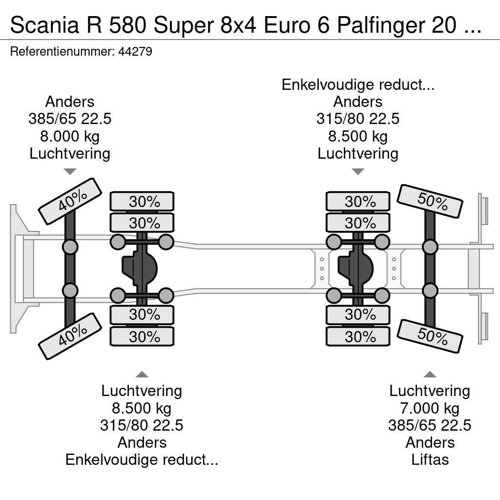 Scania R 580 Super 8x4 Euro 6 Palfinger 20 Ton haakarmsys Treileri ar āķi